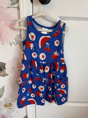 Hanna Andersson Royal Blue Strawberry & Cherry Print Dress